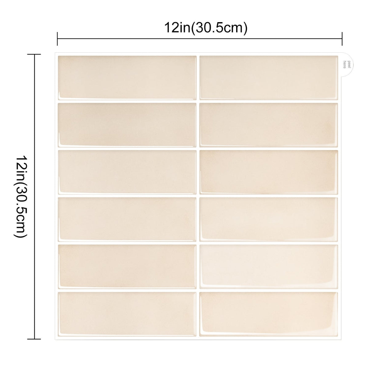 Stacked Subway Wall Tile | Cream with White Grout - 30.5cm (W) x 30.5cm (H) x 1.2mm (T)