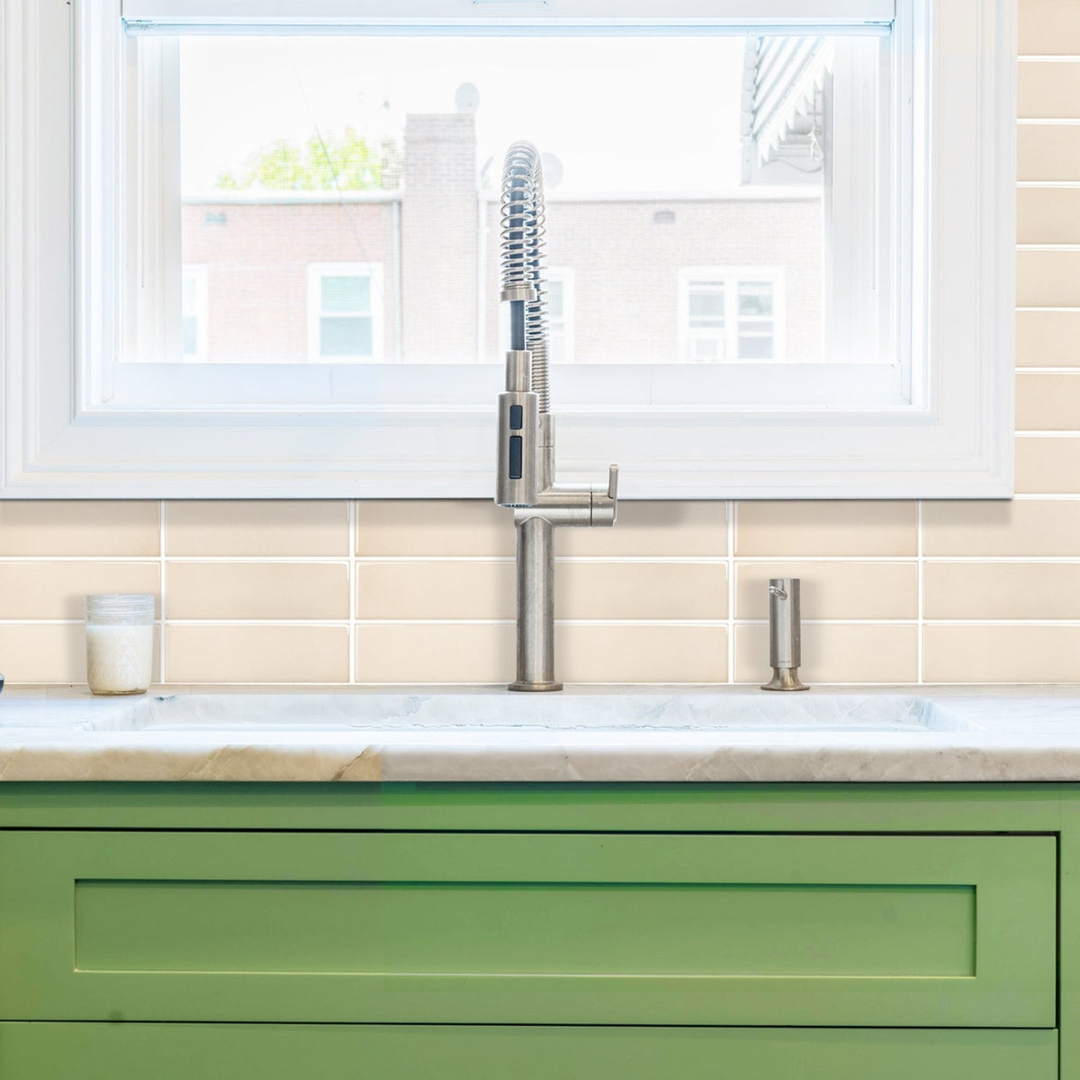 Stacked Subway Wall Tile | Cream with White Grout - 30.5cm (W) x 30.5cm (H) x 1.2mm (T)