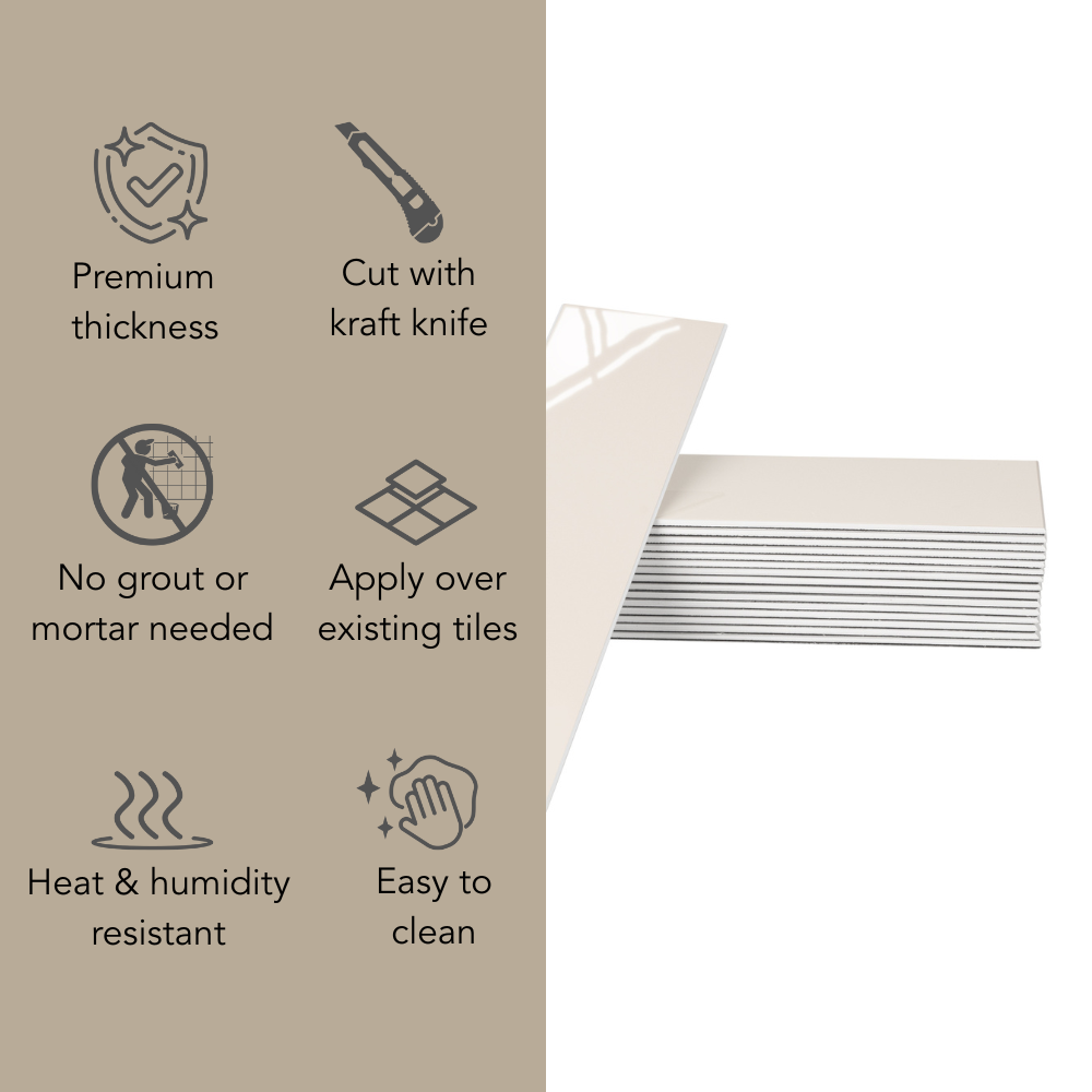 FLEXI Rectangular Cream Gloss Tiles features