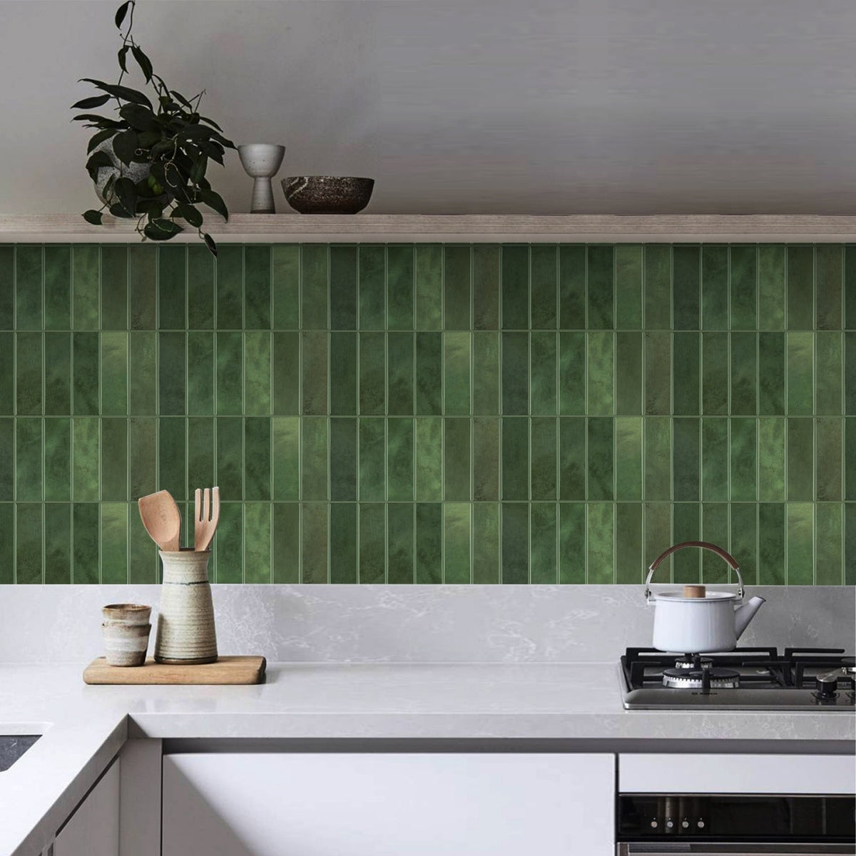 Stacked Subway Wall Tile | Green with Green Grout - 30.5cm (W) x 30.5cm (H) x 1.2mm (T)