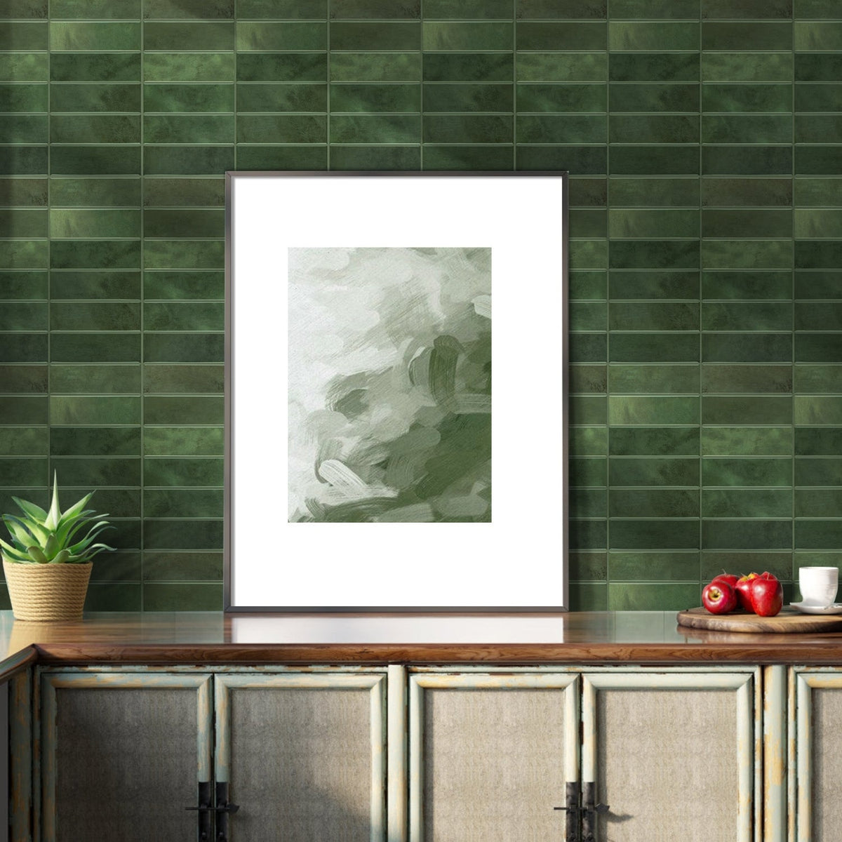 Stacked Subway Wall Tile | Green with Green Grout - 30.5cm (W) x 30.5cm (H) x 1.2mm (T)
