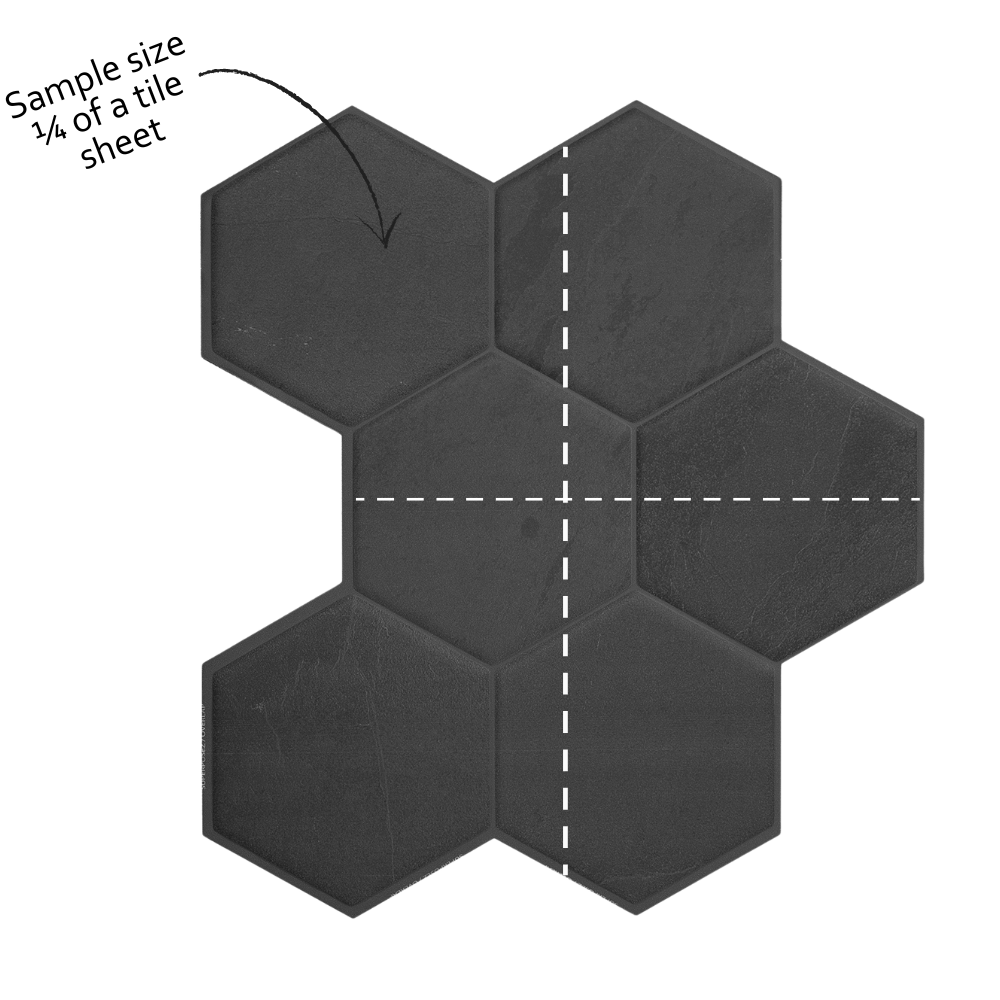 A diagram showing a quarter sheet of wall tile with a suggested layout for cutting to create a chevron pattern.