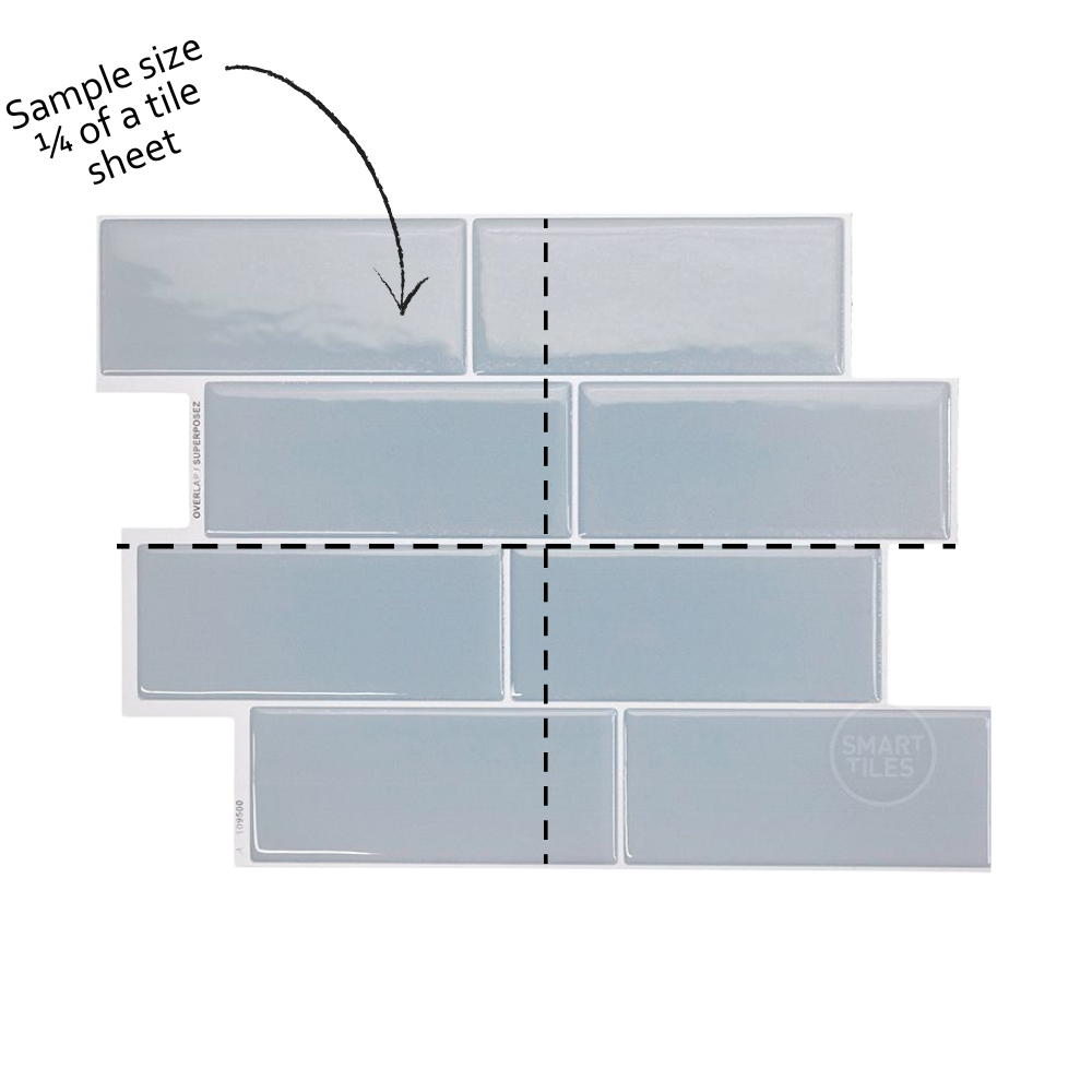 A diagram showing a quarter sheet of wall tile with a suggested layout for cutting to create a chevron pattern.