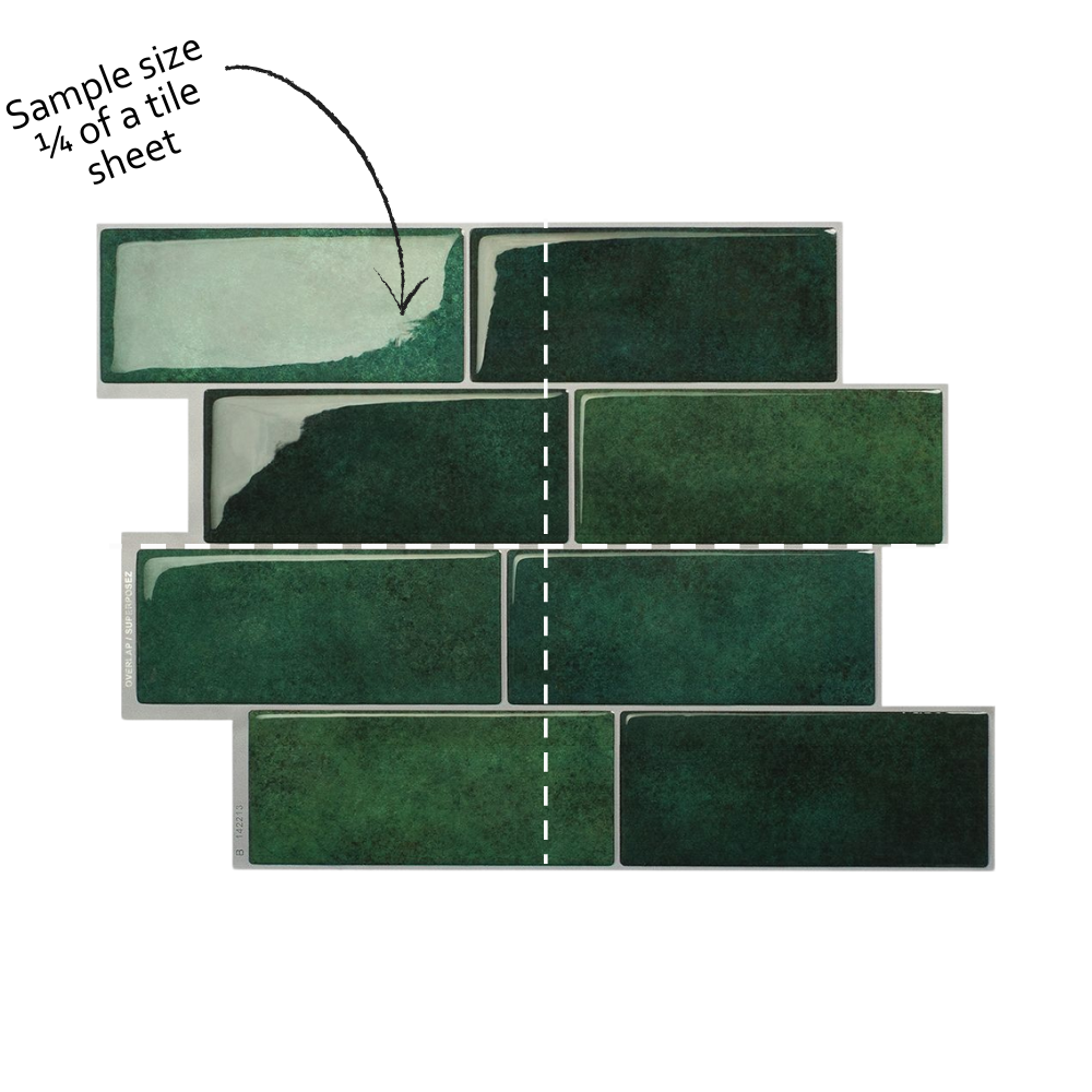 Green tiles with a sample size indication on a white background
