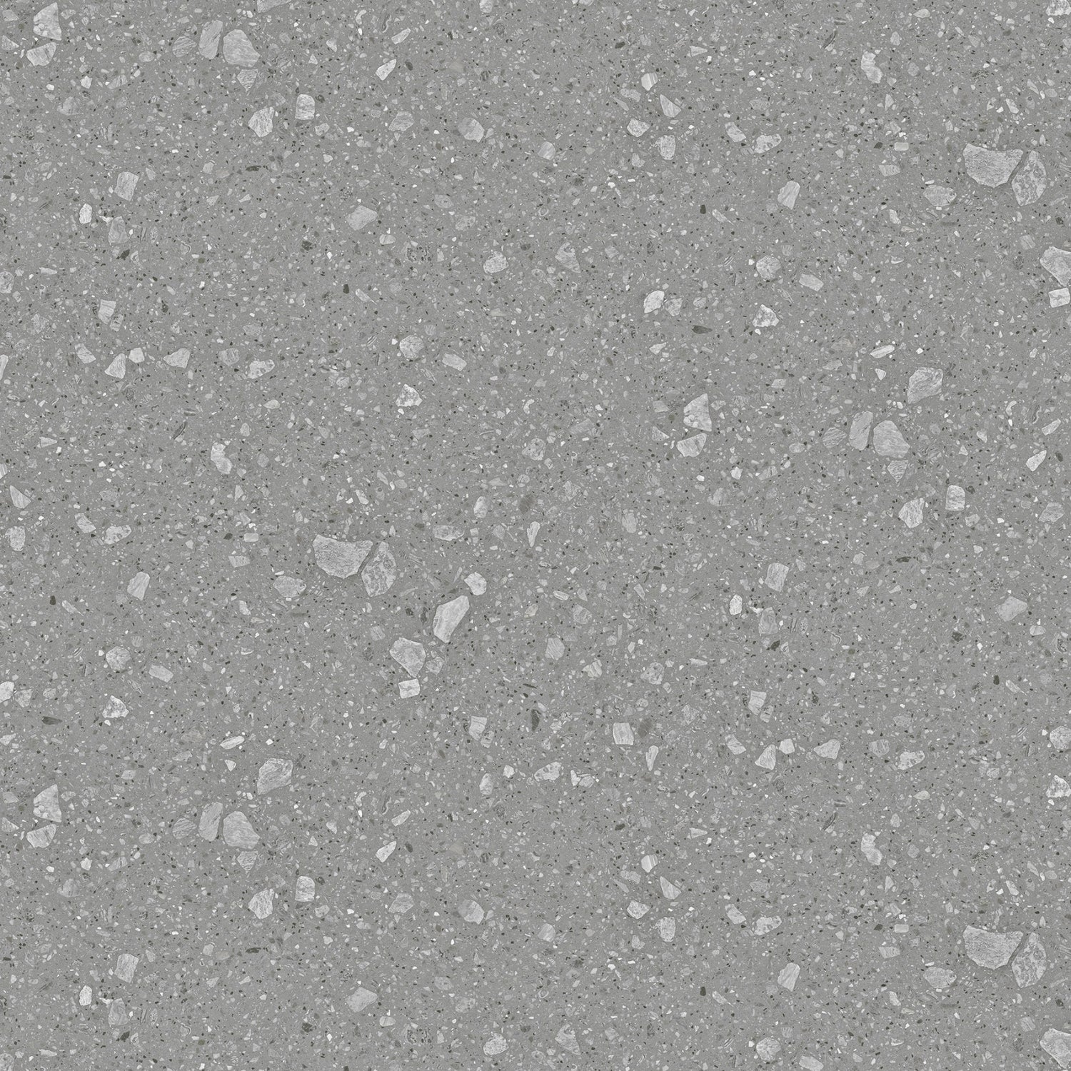 Warm kitchen with vinyl wrapped bench tops in milano stone terrazzo mid grey design