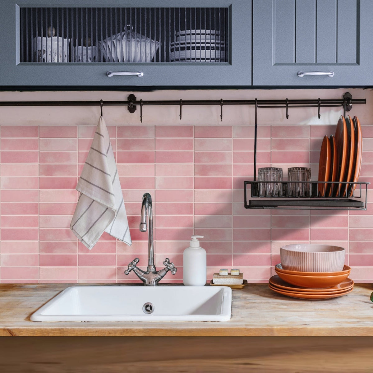 Stacked Subway Wall Tile | Pink with Pink Grout - 30.5cm (W) x 30.5cm (H) x 1.2mm (T)