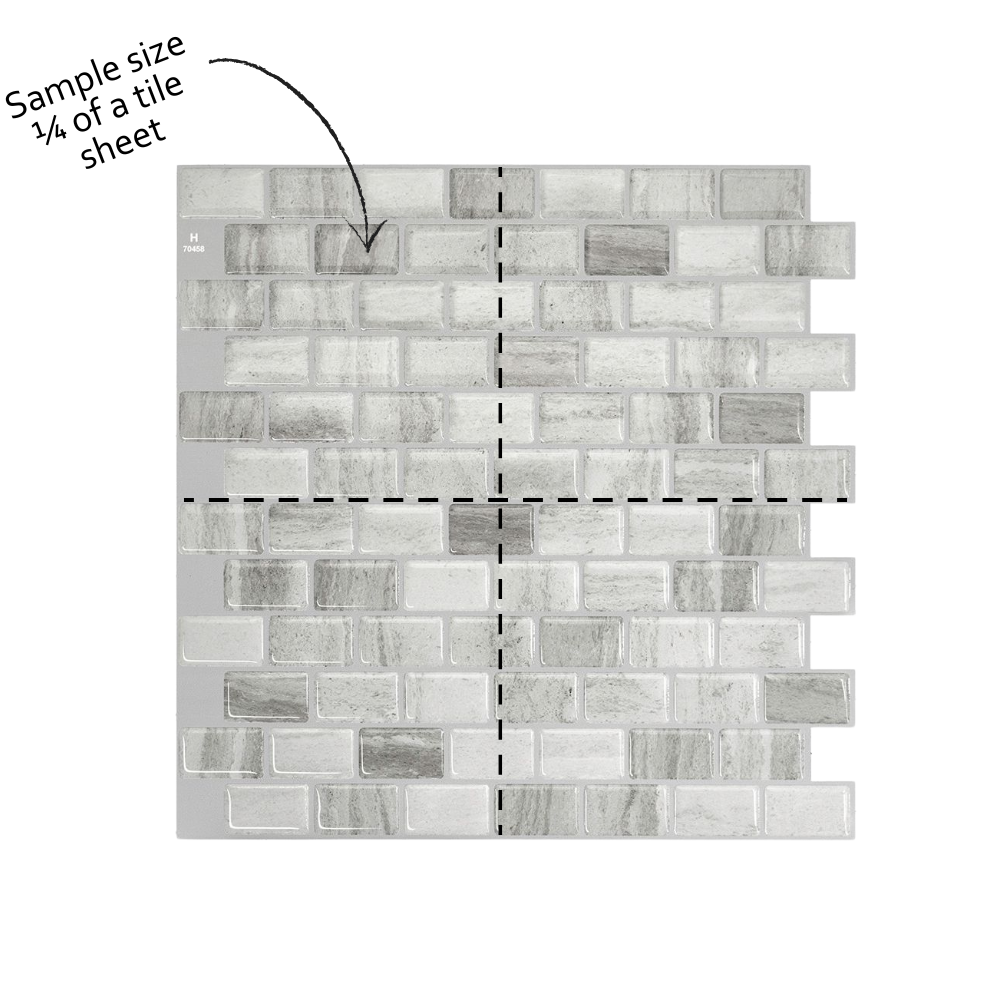 Tile sample with a line indicating one-quarter of a tile sheet on a white background