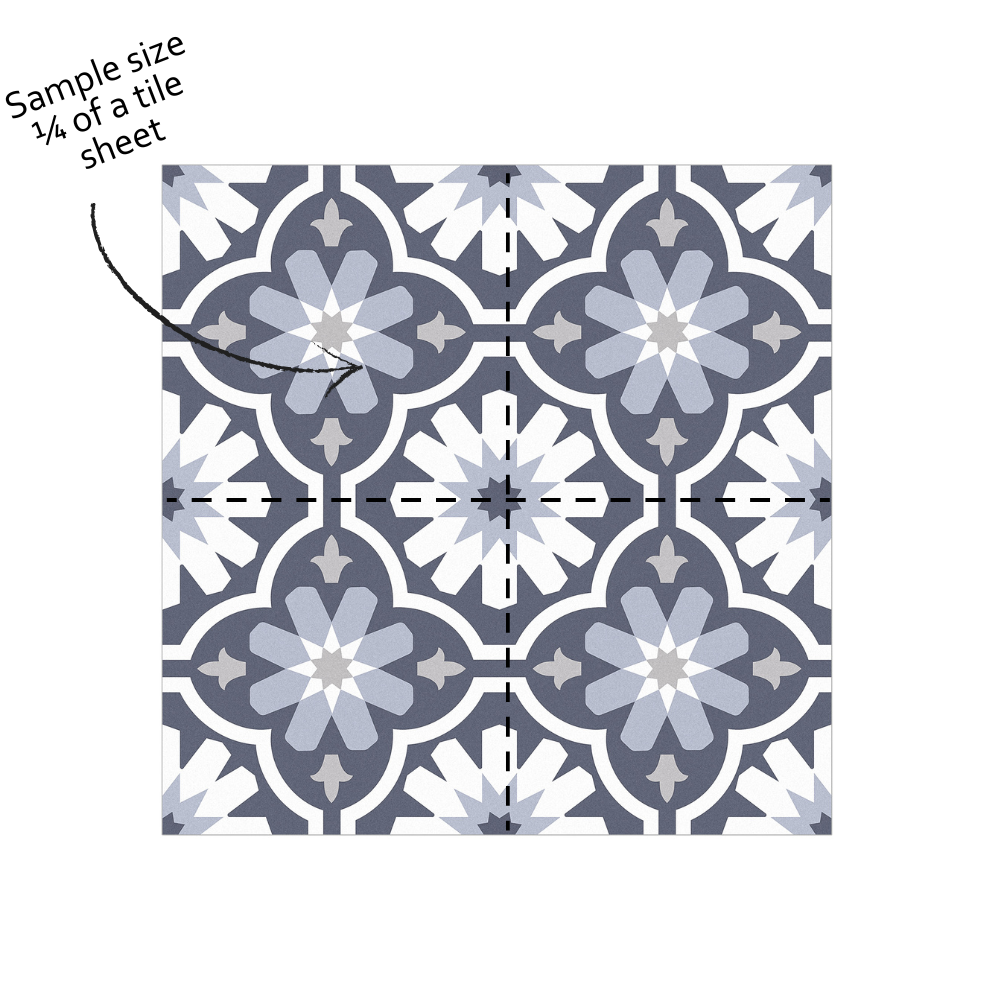 Tile pattern with sample size indication on a white background