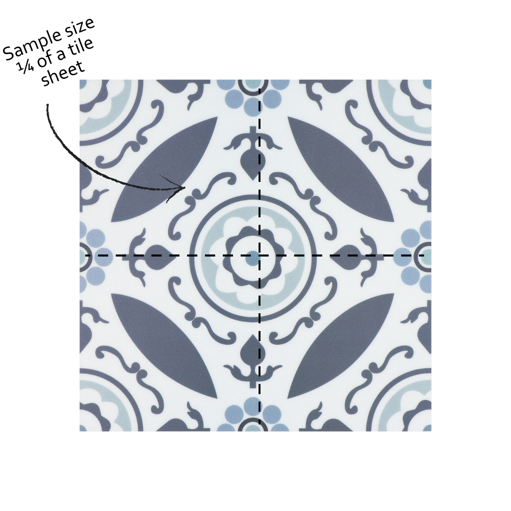 Decorative tile pattern with sample size indication on a white background