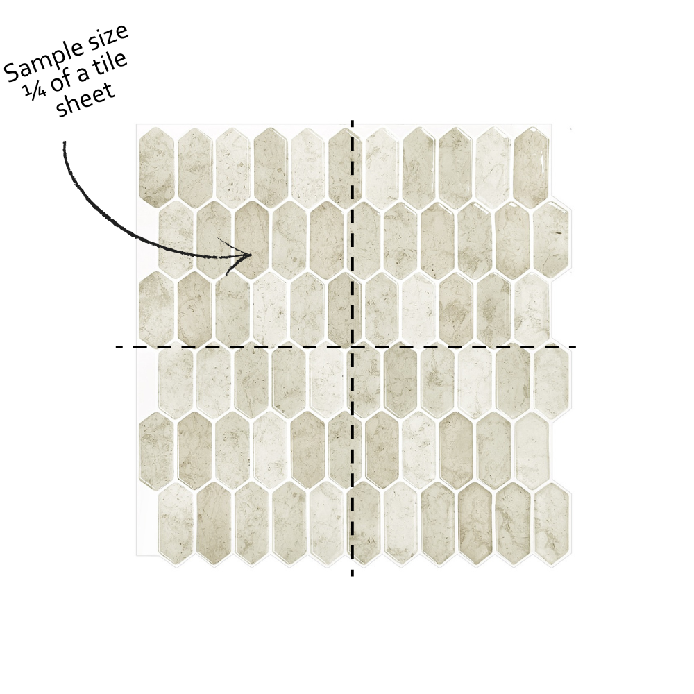 Hexagonal tile sample with a dashed line indicating a quarter of a tile sheet.