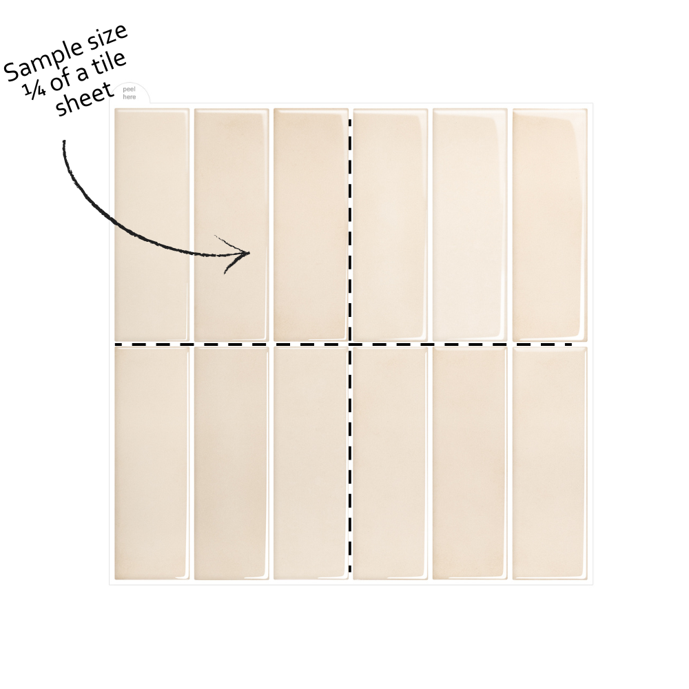 Diagram showing a sample size of a tile sheet with a dashed line indicating one-fourth of the sheet.