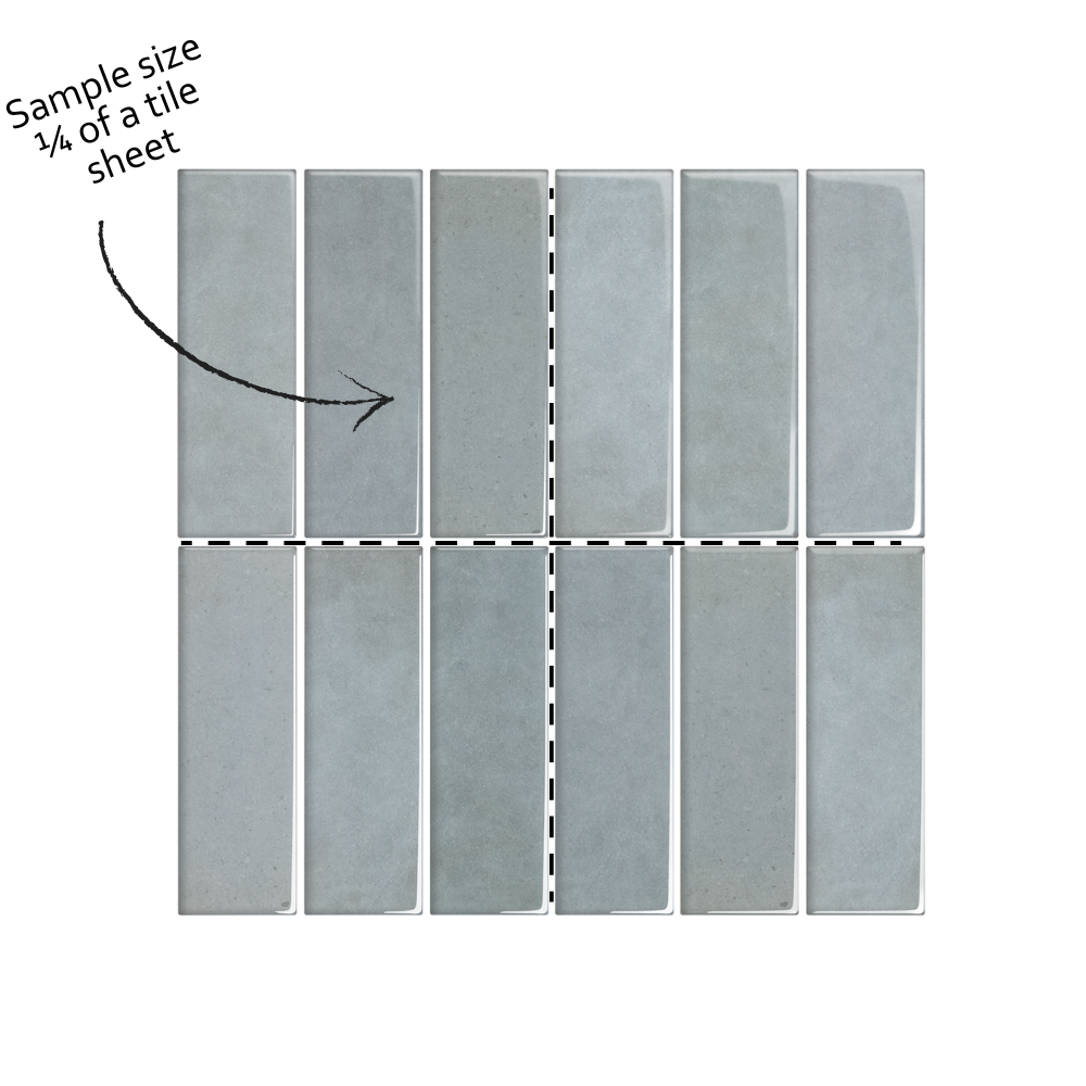 Sample size of a tile sheet with a dashed line indicating one-fourth of the sheet.