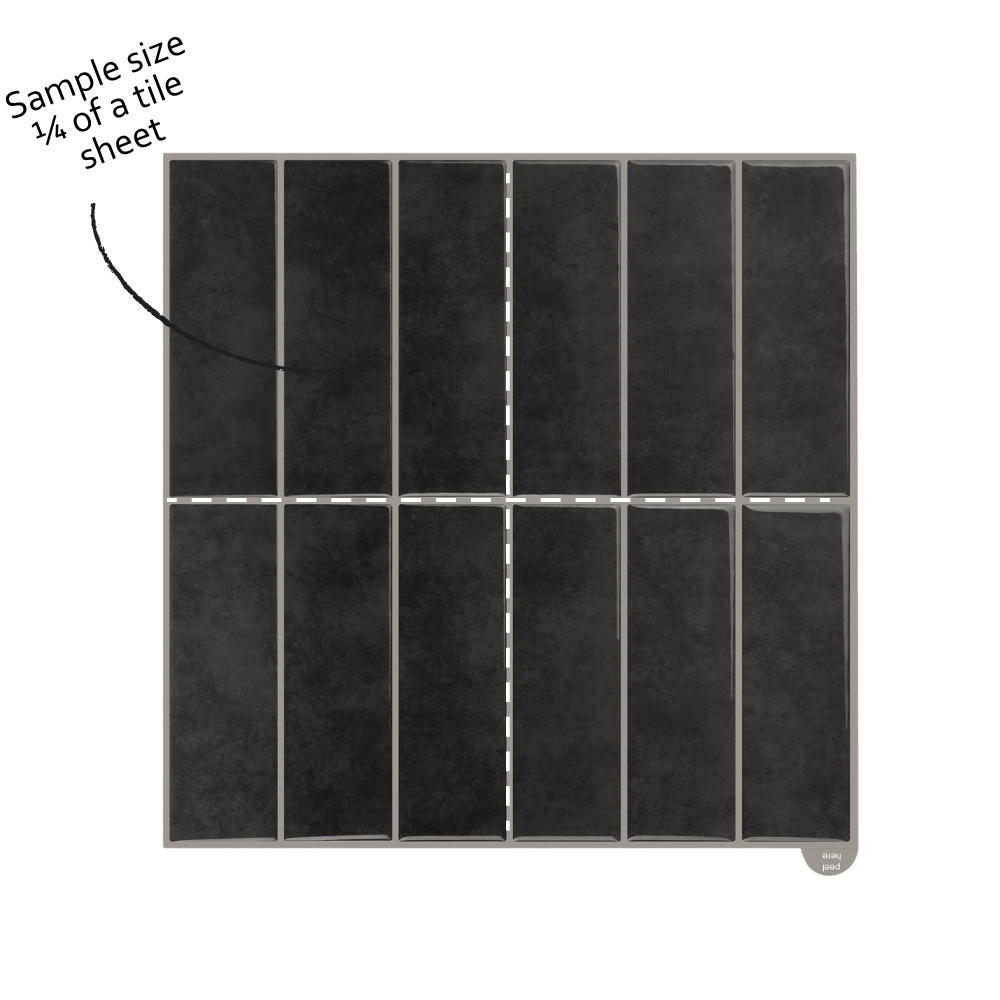 Black tile sample with grid lines on a white background