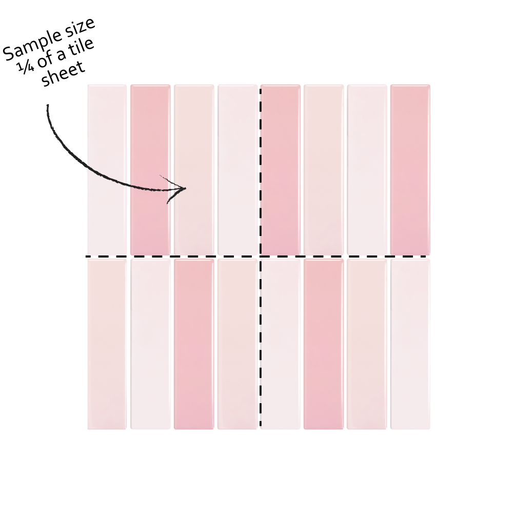 Diagram showing a sample size of a tile sheet with pink and white stripes.