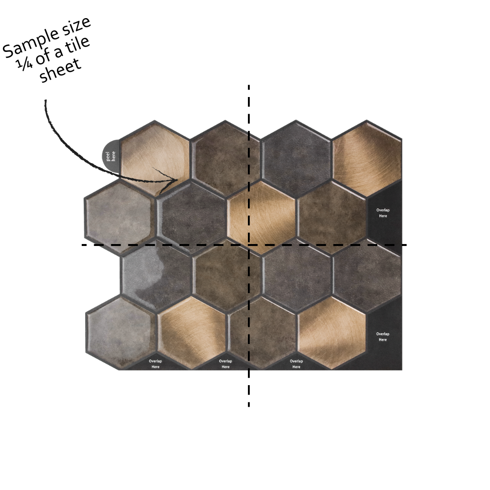 Hexagonal tile sample with color swatches on a white background