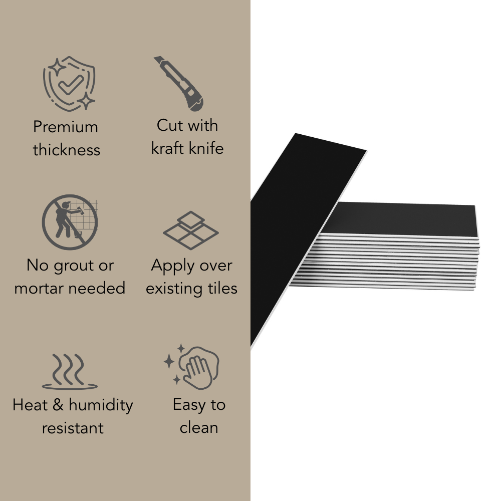 Black gloss composite wall tiles features