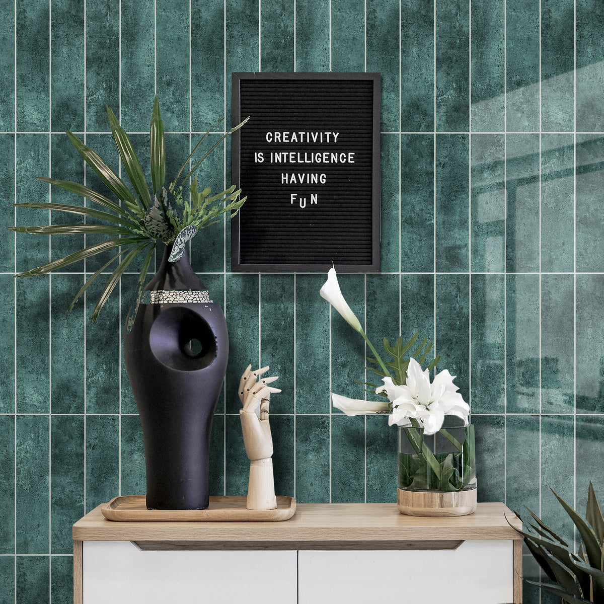 Flexi green gloss composite wall tiles feature wall