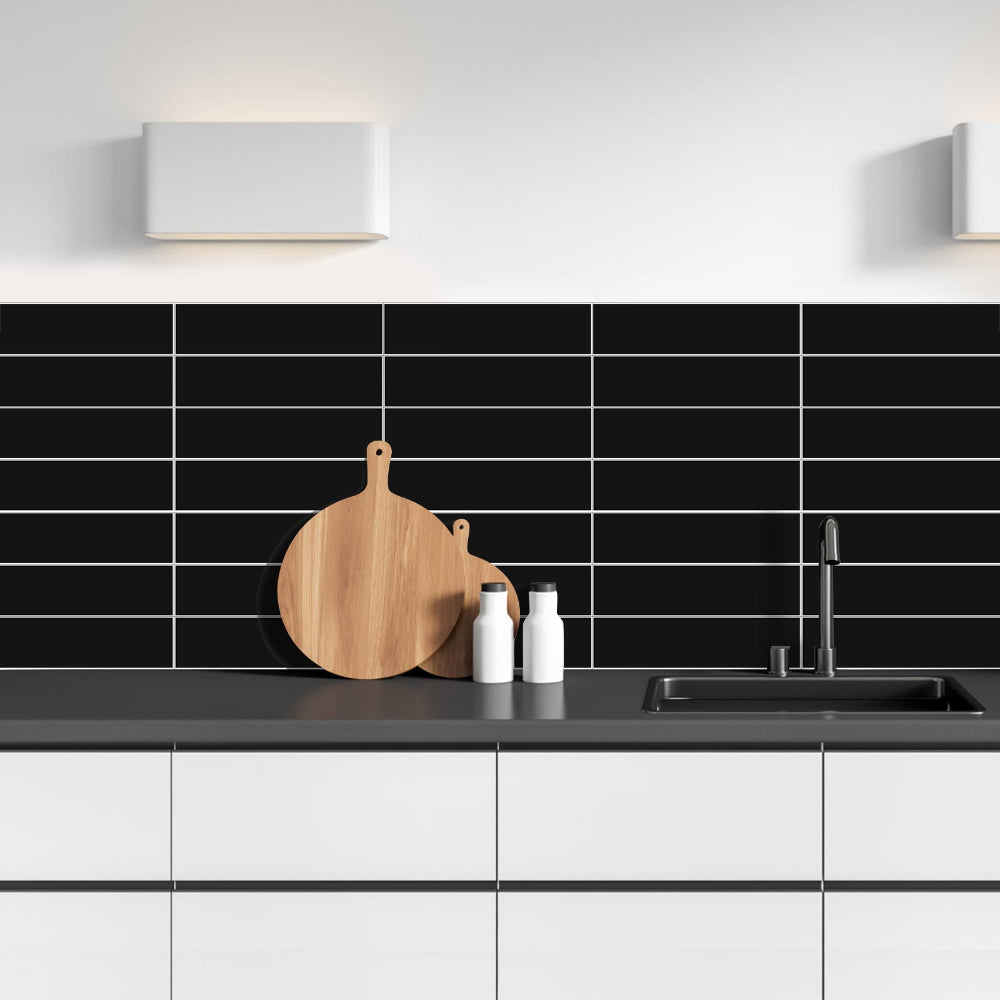Black gloss composite wall tiles kitchen