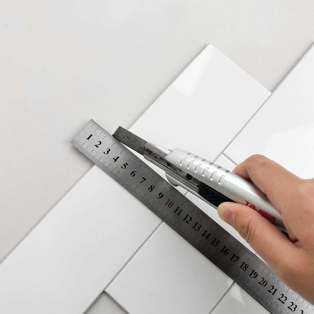 Subway white gloss composite tiles cut