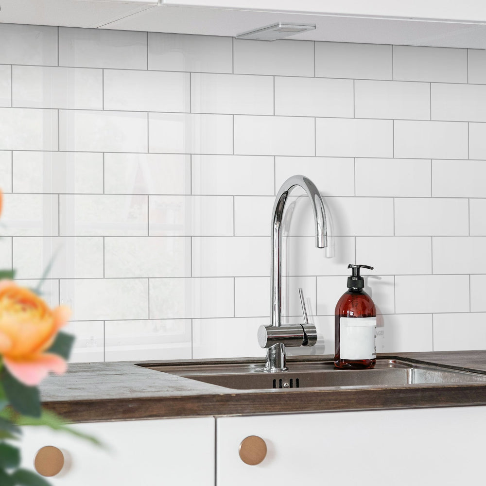 Subway white gloss composite tiles kitchen splash back
