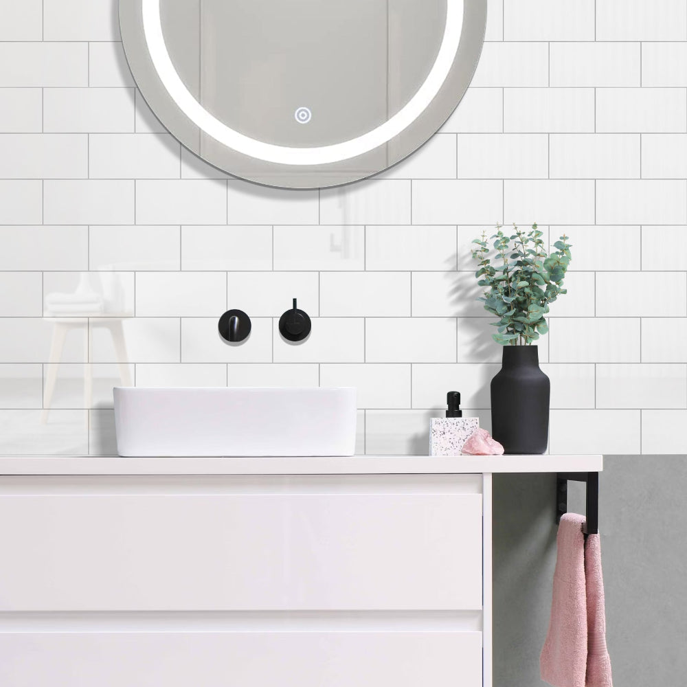 Subway white gloss composite tiles in bathroom