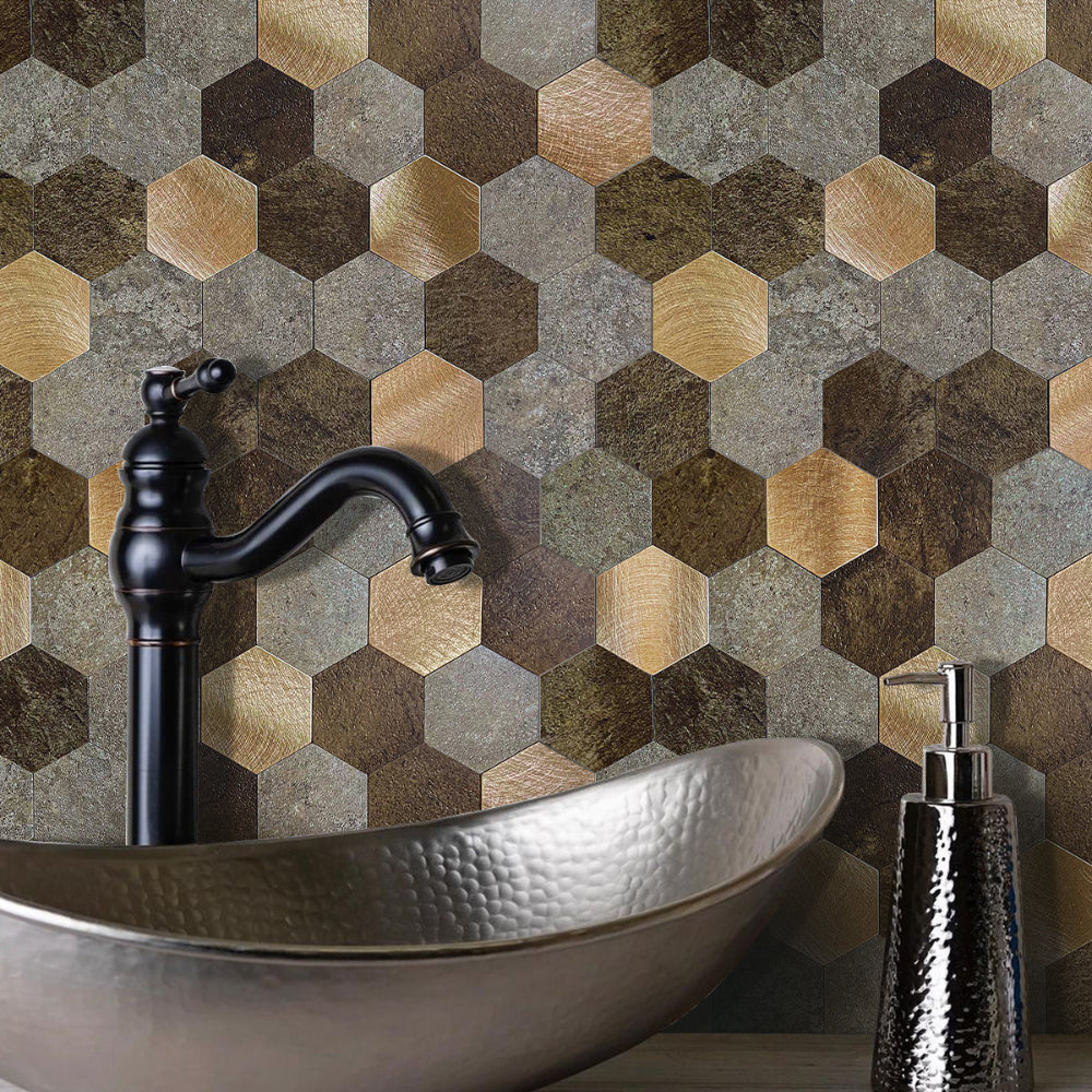 Mocha hexagon composite tiles bathroom