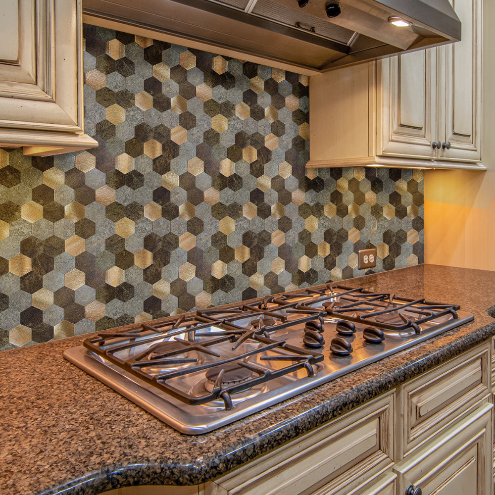 Mocha Hexagon composite wall tile in kitchen