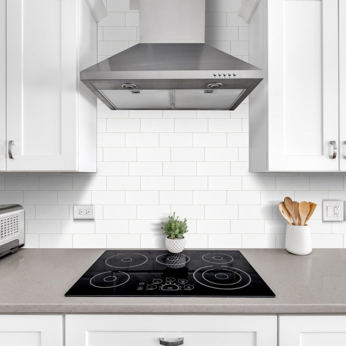 Quality Quirk - Black Stains - Subway Wall Tile | White with Grey Grout - 29.3cm (W) x 21cm (H) x 1.2mm (T)