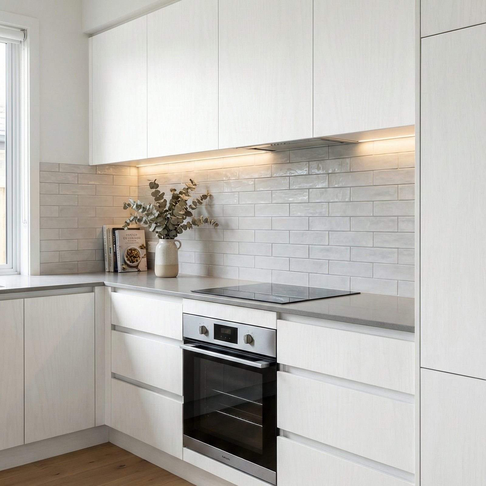 Whitewood matte adhesive vinyl wrapped kitchen