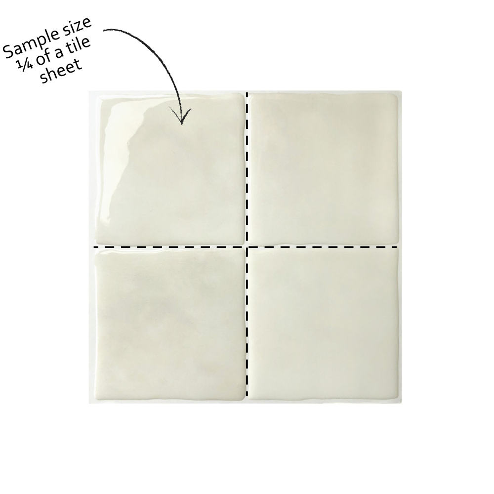 Tile sample with a dashed line indicating 1/4 of a title sheet size on a white background.