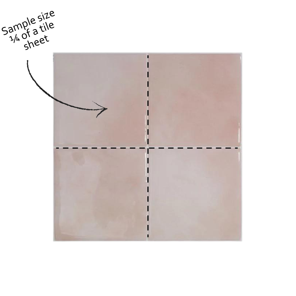 Tile sample with a line indicating 1/4 of a tile sheet size on a white background