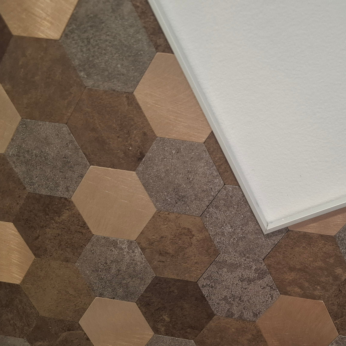 Hexagonal tiles with a neutral colour palette