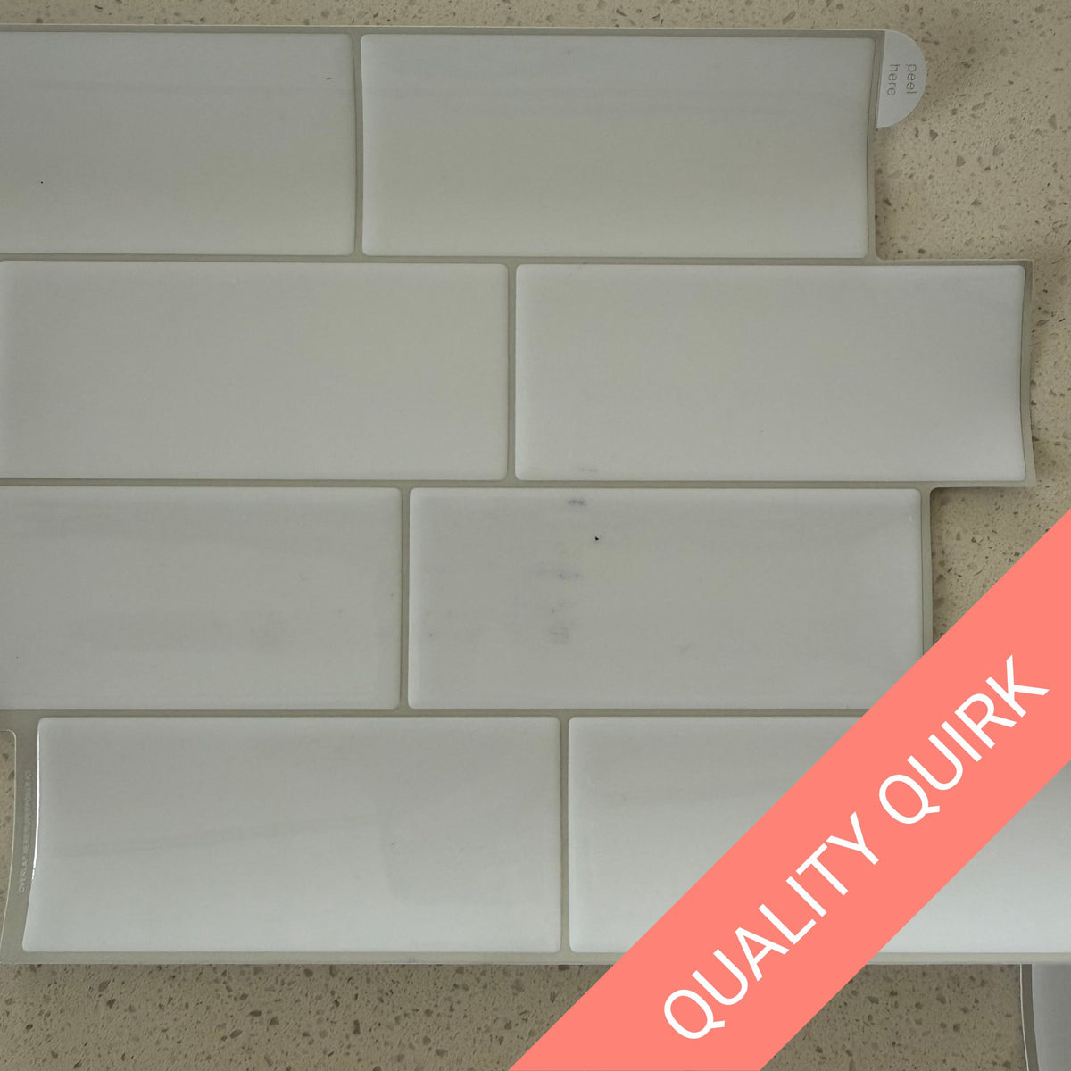 Quality Quirk - Black Stains - Subway Wall Tile | White with Grey Grout - 29.3cm (W) x 21cm (H) x 1.2mm (T)