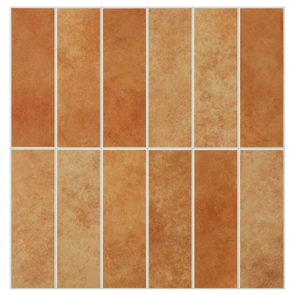 A sheet of burnt orange matte stacked subway tiles