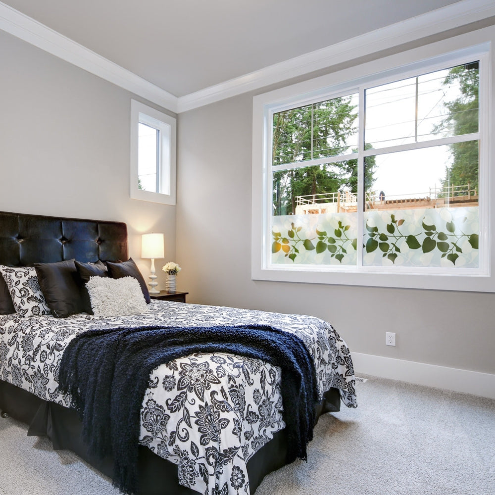 Amena static cling window film in a bedroom