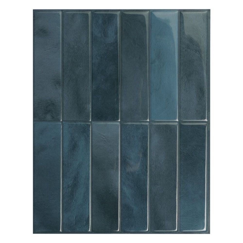 Blue stacked subway tile in kitchen