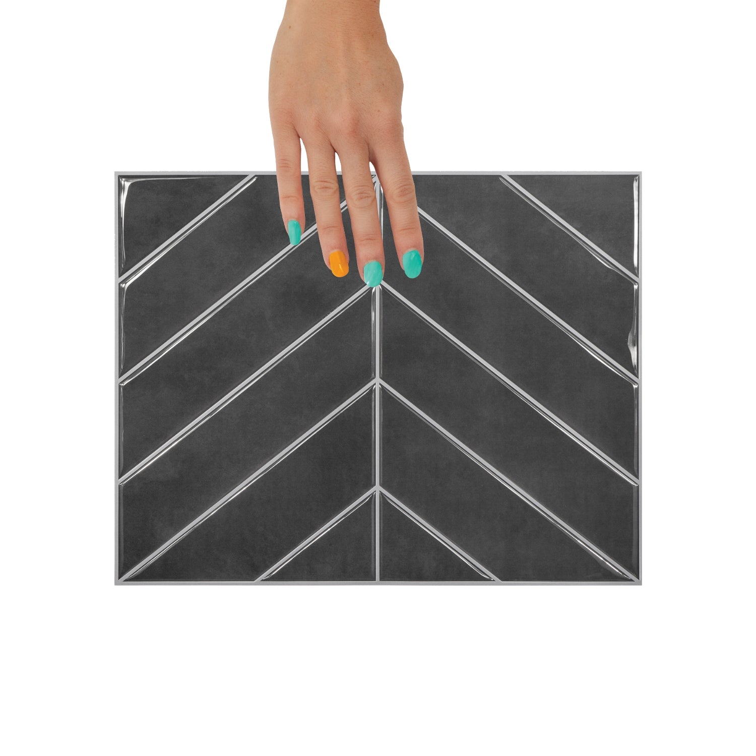 charcoal grey chevron tiles