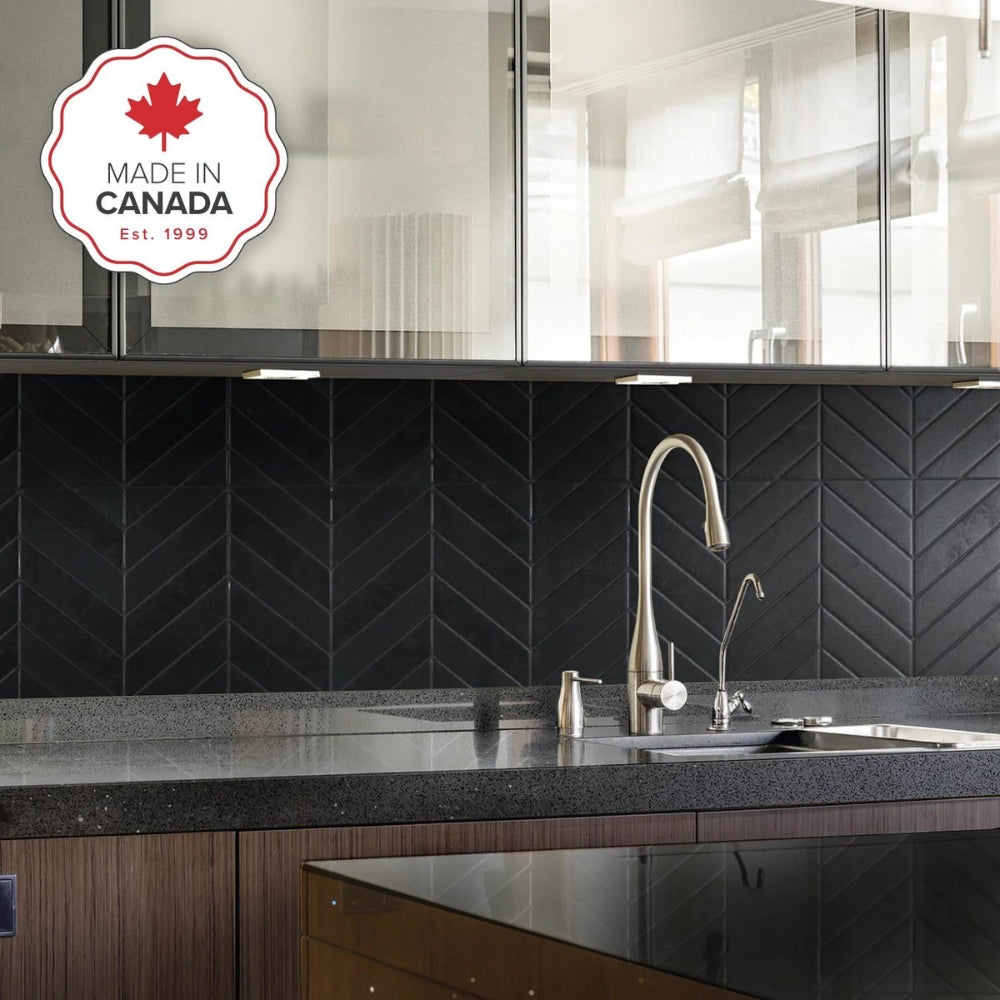 Chevron Marquina Black Matte &amp; Glossy | Self-adhesive 3D Tiles - 29.0cm (W) x 22.8cm (H) x 1.8mm (T)