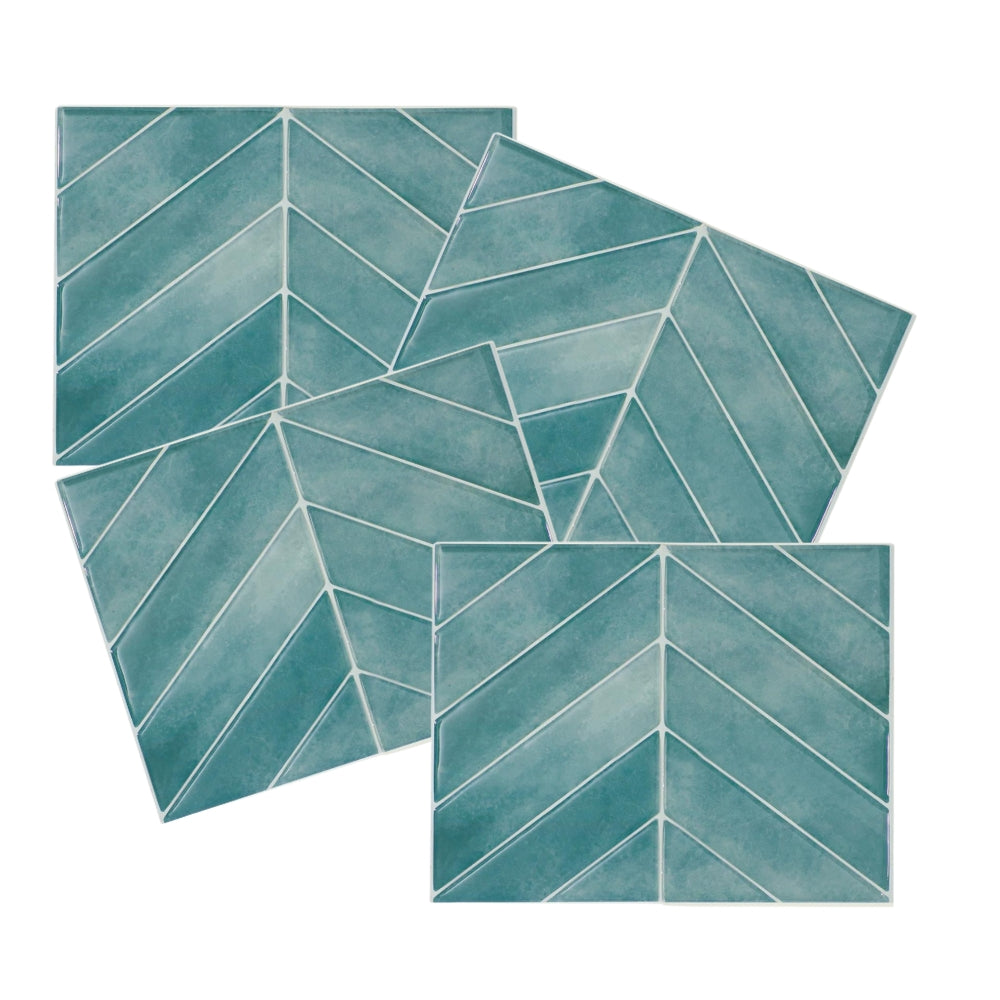 Chevron Täby Blue Green | Self-adhesive 3D Tiles - 29.0cm (W) x 22.8cm (H) x 1.8mm (T)