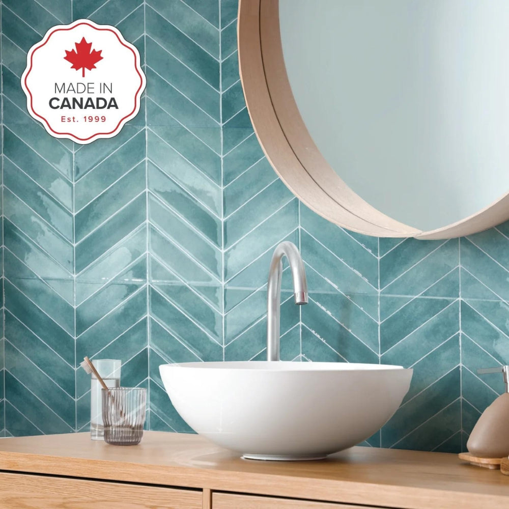Chevron Täby Blue Green | Self-adhesive 3D Tiles - 29.0cm (W) x 22.8cm (H) x 1.8mm (T)
