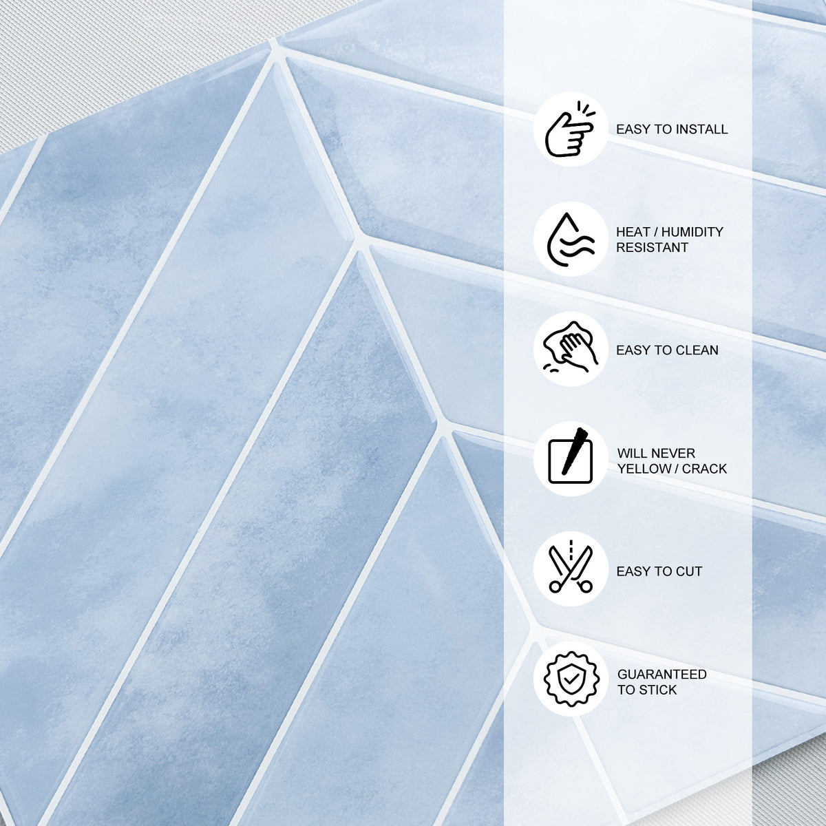Blue geometric tile with installation features on a white background