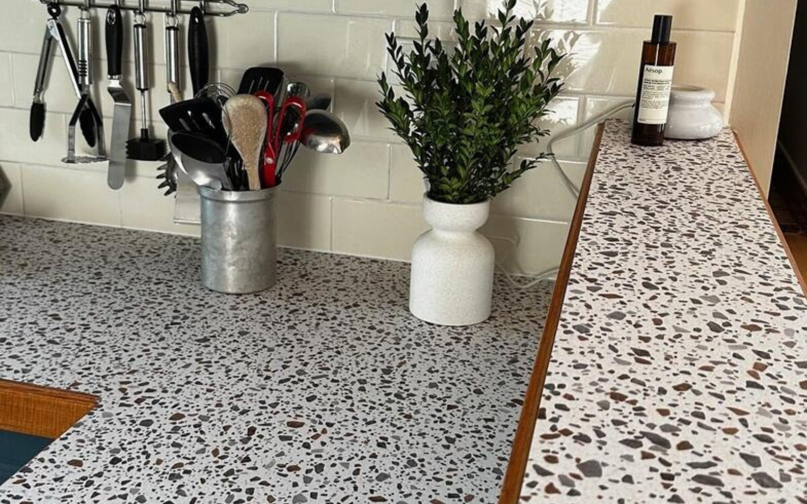 Customer photo adhesive vinyl benchtop Terrazzo