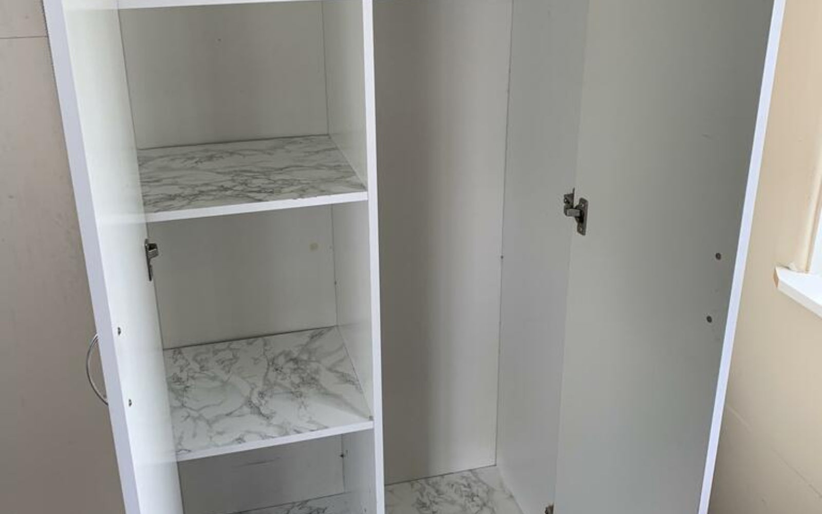customer photo adhesive vinyl wardrobe shelves marble marmi grey
