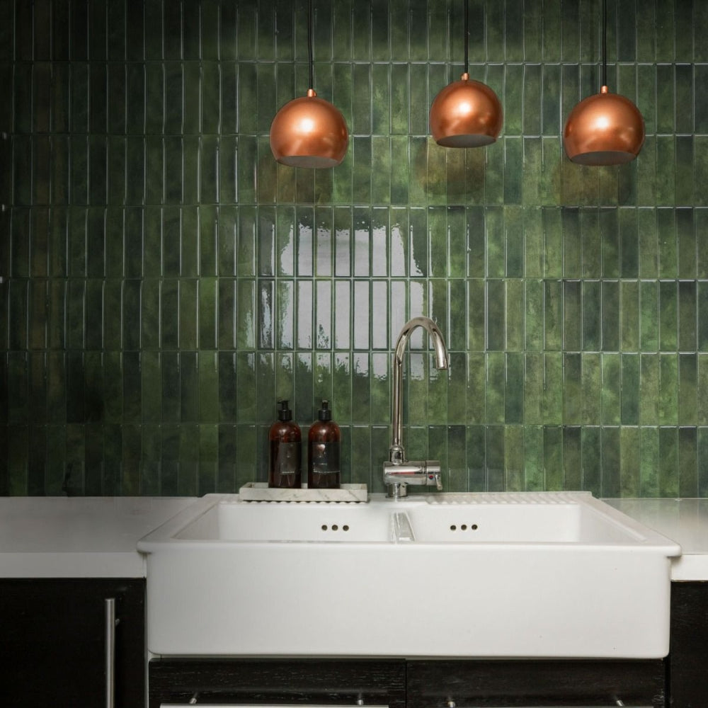 Green stacked subway tile