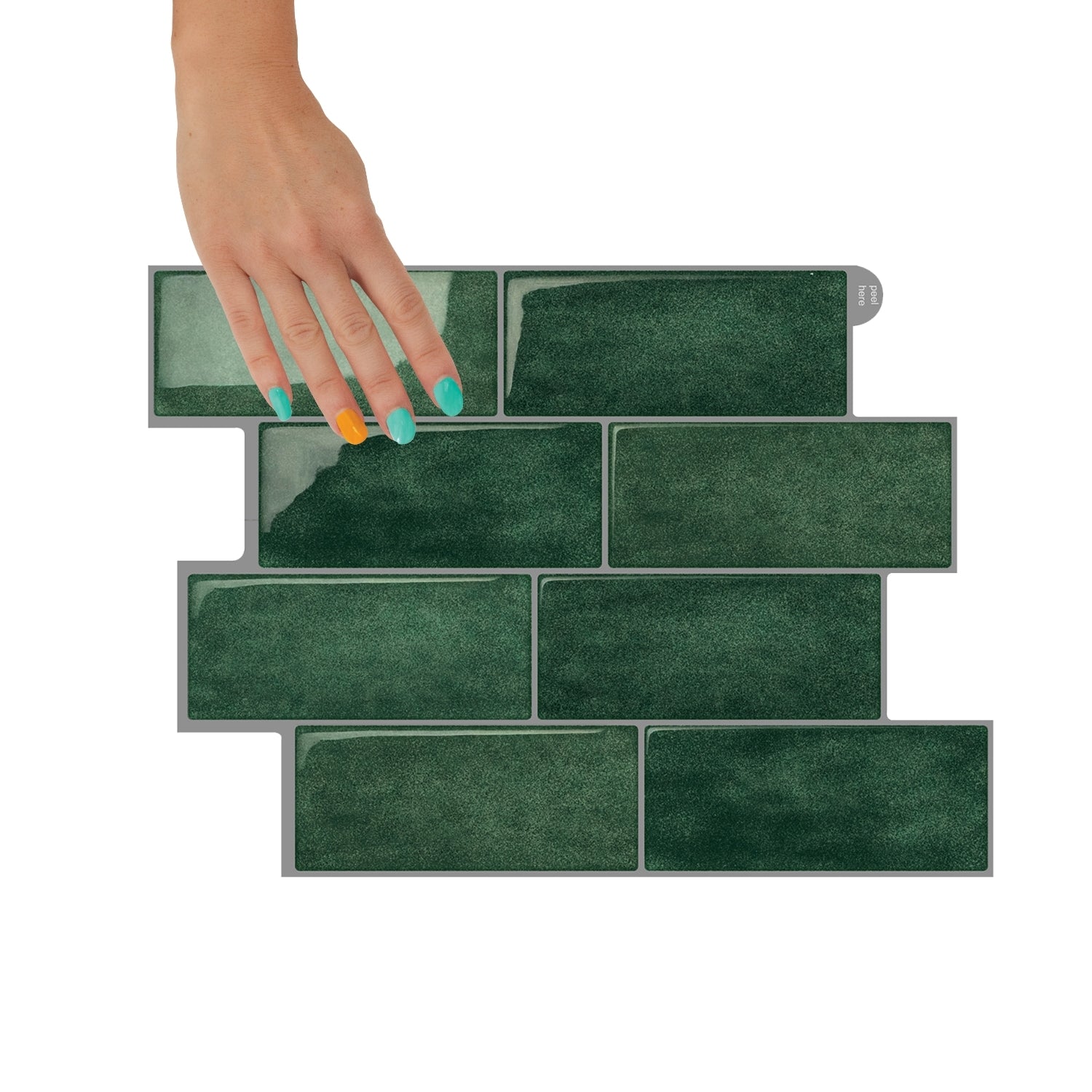 Wooden cutting board with a croissant, vase with flowers, and green tiled wall.