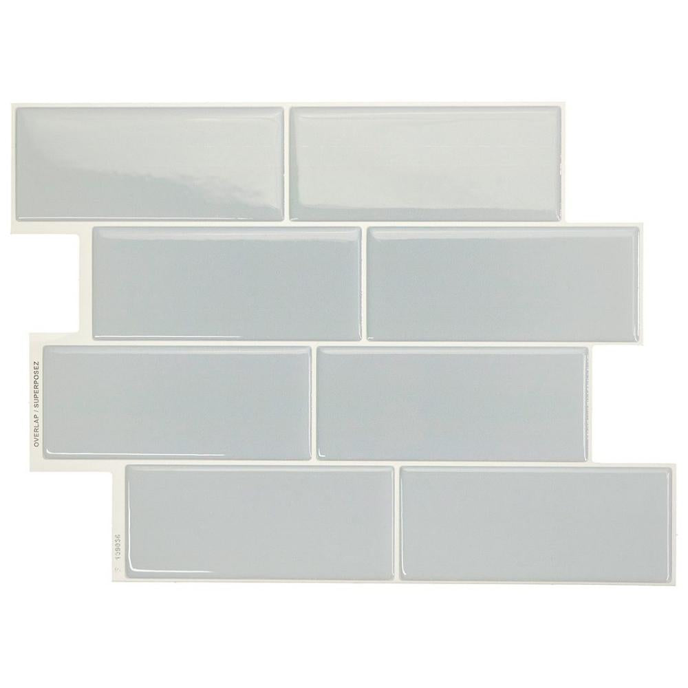 Grey green self-adhesive 3D subway tile in a bathroom