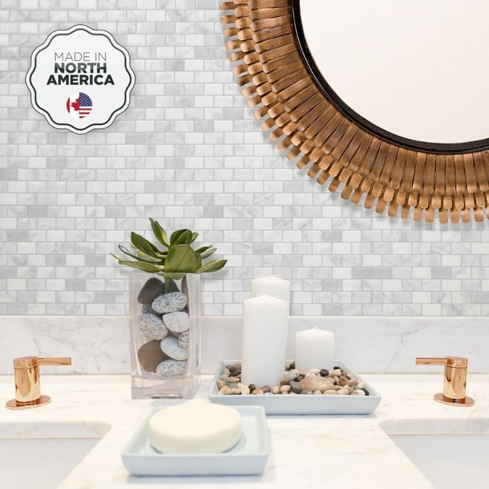Grey marble mosaic stick on tiles in bathroom