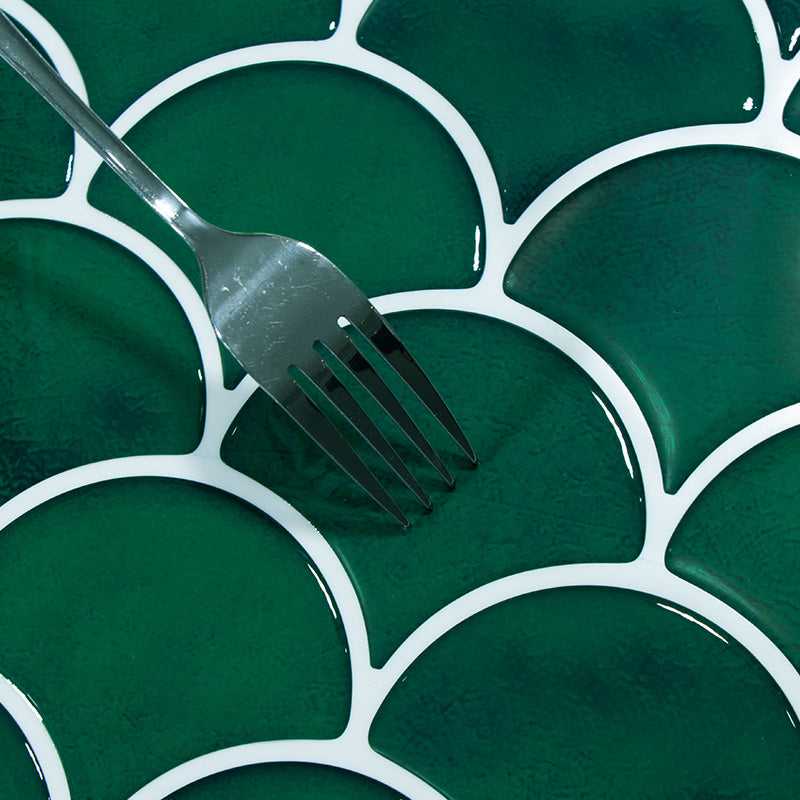 Scalloped Fish Scale Wall Tile | Green with White Grout - 30.5cm (W) x 30.5cm (H) x 2.5mm (T)