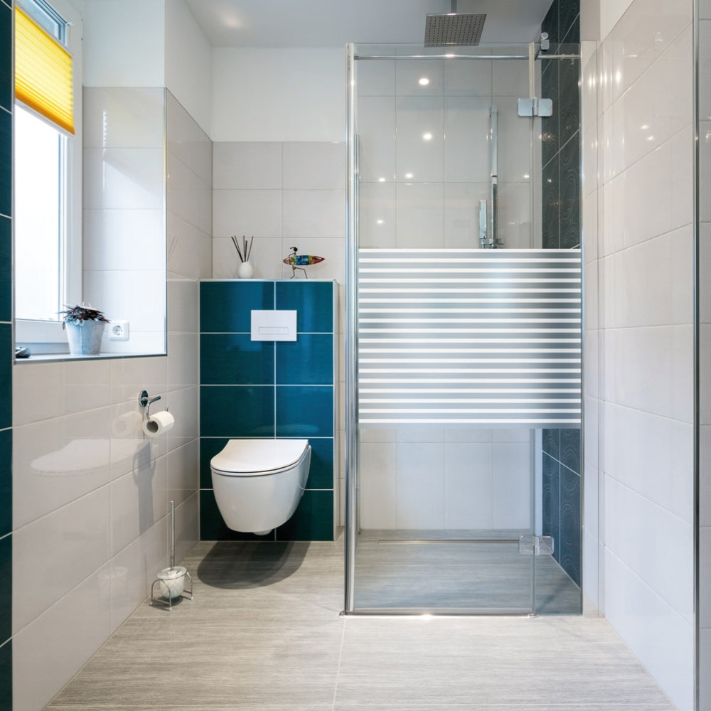 Linia static cling window film on shower glass