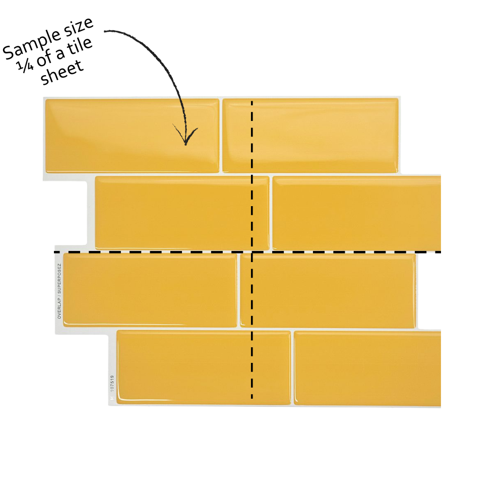 Yellow tiles arranged in a pattern with a sample size label on a white background